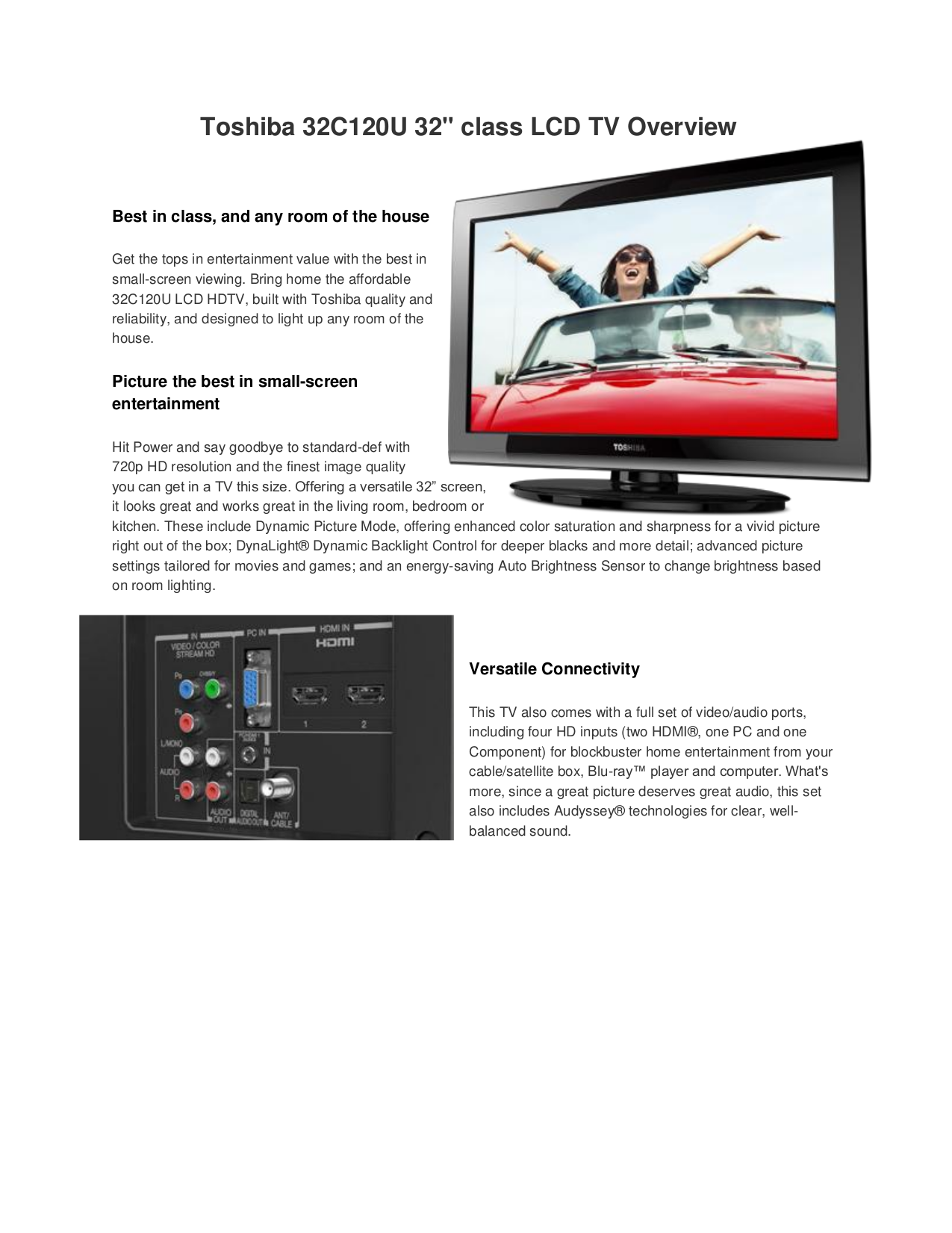 Download free pdf for Toshiba 32C120U TV manual